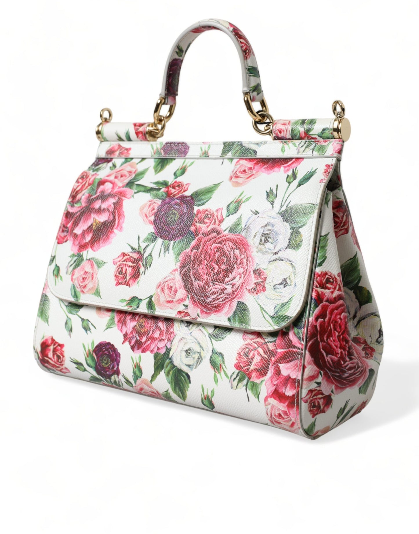 White Floral Leather Top Handle Shoulder Satchel SICILY Bag