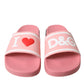 Pink Leather Slides Beachwear Flats Shoes