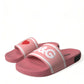 Pink Leather Slides Beachwear Flats Shoes