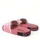 Pink Leather Slides Beachwear Flats Shoes