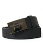 Black Leather Silver Metal Buckle Men Belt