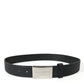 Black Leather Silver Metal Buckle Men Belt