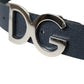 Blue Leather Silver Logo Metal Buckle Belt