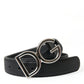 Black Leather Silver DG Logo Buckle Belt