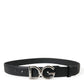 Black Leather Silver DG Logo Buckle Belt