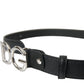 Black Leather Silver DG Logo Buckle Belt