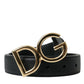 Black Calf Leather Gold DG Logo Buckle Belt