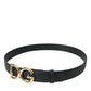 Black Calf Leather Gold DG Logo Buckle Belt