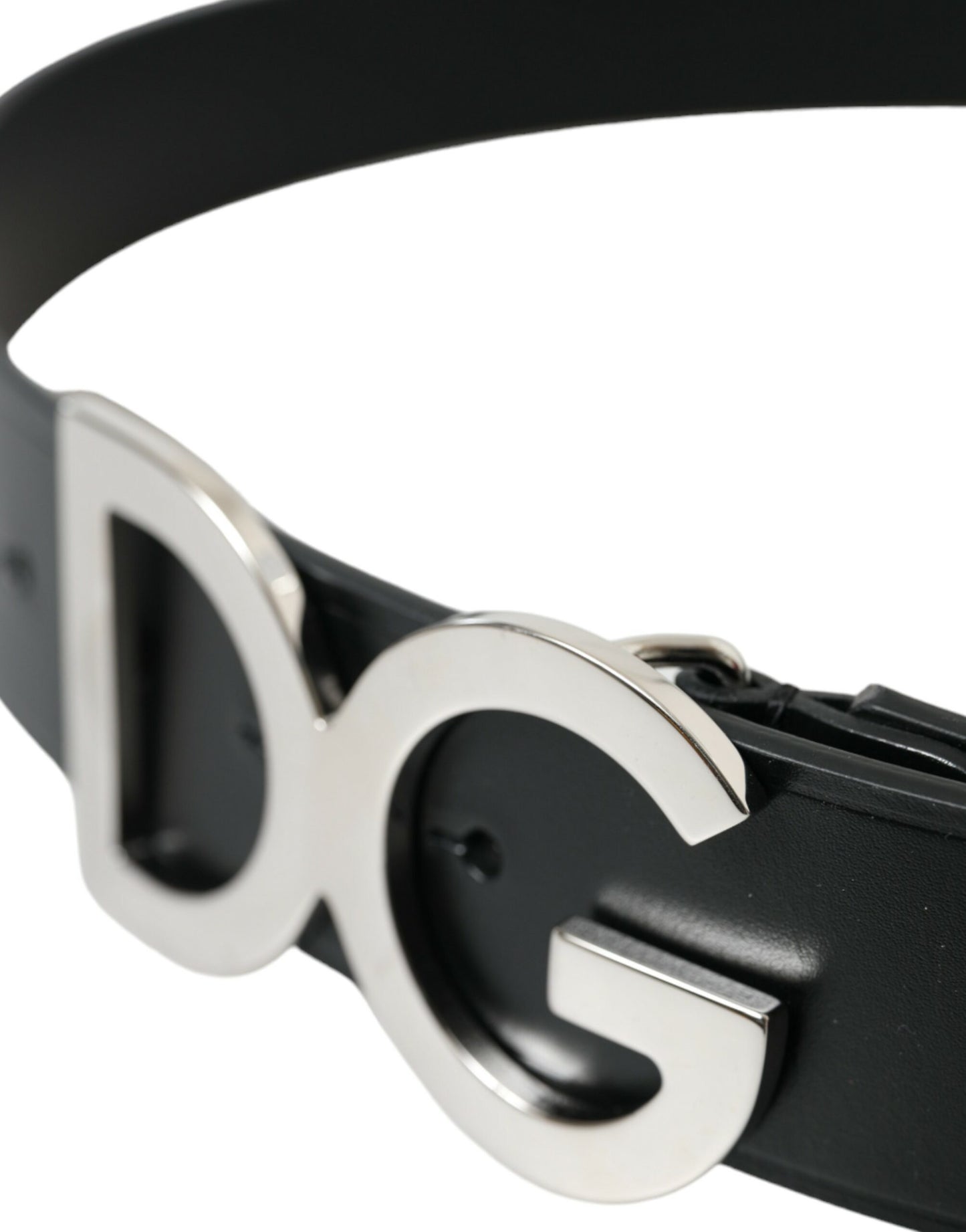 Black Calf Leather Silver Metal Buckle Belt