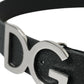 Black Leather Silver Logo Metal Buckle Belt