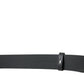 Black Leather Silver Logo Metal Buckle Belt