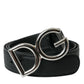 Black Leather Silver Metal Logo Buckle Belt