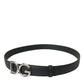 Black Leather Silver Metal Logo Buckle Belt