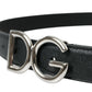 Black Leather Silver Metal Logo Buckle Belt