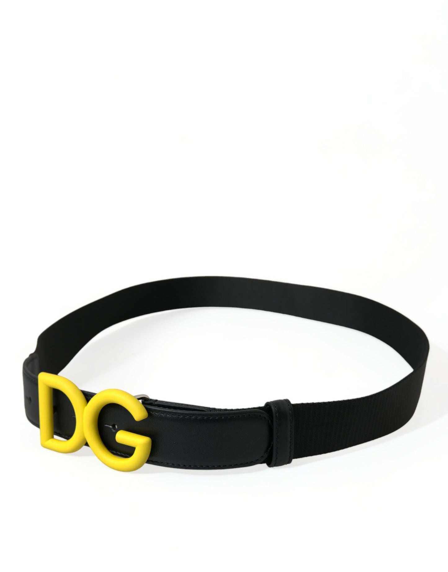 Yellow Nylon Logo Print Metal Buckle Belt