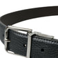 Black Leather Metal Buckle Men Belt