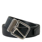 Black Calf Leather Silver Metal Buckle Belt