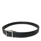 Black Calf Leather Silver Metal Buckle Belt