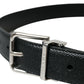 Black Calf Leather Silver Metal Buckle Belt