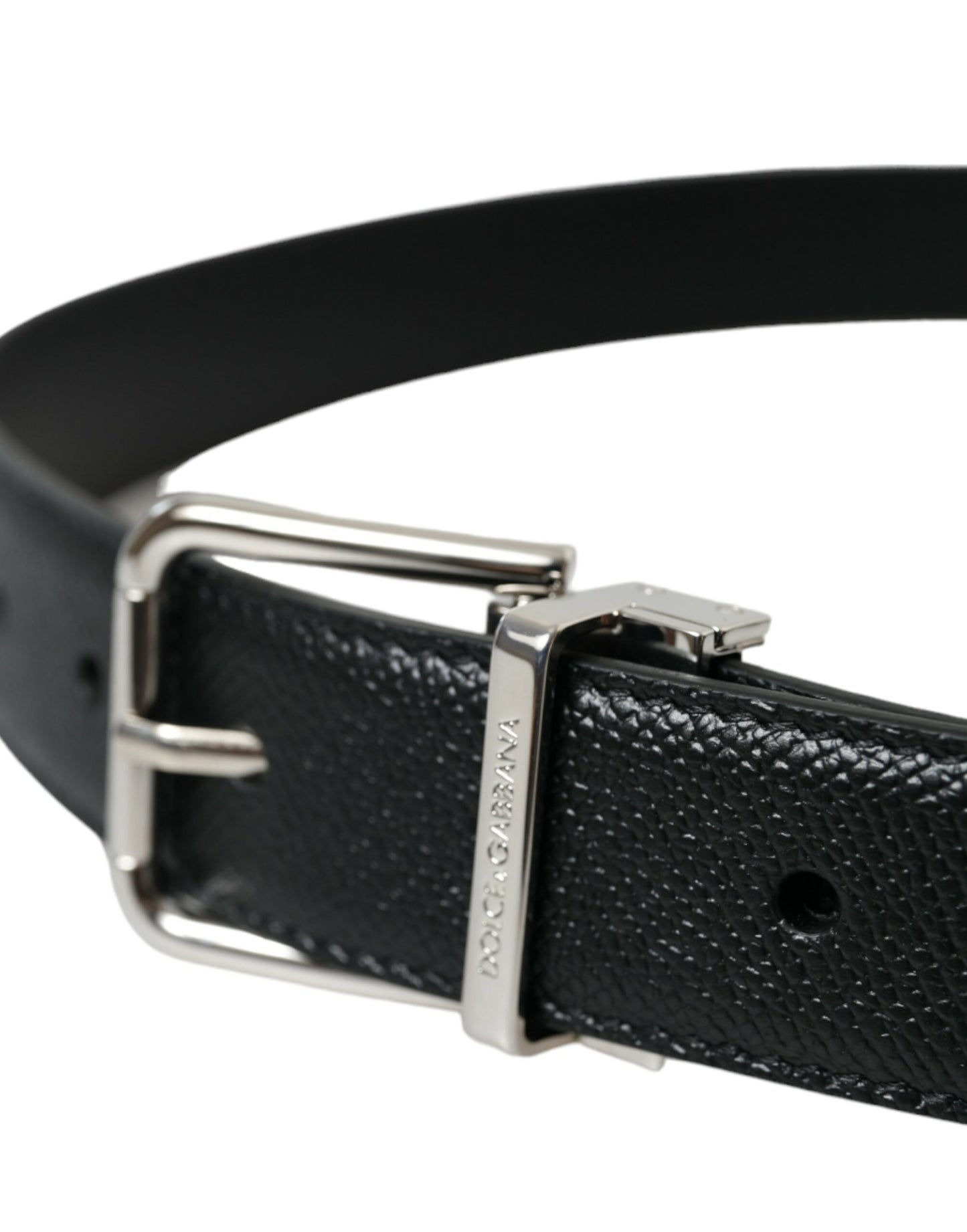 Black Calf Leather Silver Metal Buckle Belt