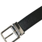 Black Calf Leather Silver Metal Buckle Belt