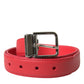 Red Calf Leather Silver Metal Buckle Belt