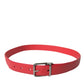 Red Calf Leather Silver Metal Buckle Belt