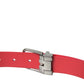 Red Calf Leather Silver Metal Buckle Belt