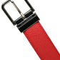 Red Calf Leather Silver Metal Buckle Belt