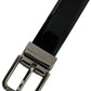 Black Leather Silver Metal Buckle Belt