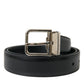 Black Calf Leather Silver Metal Buckle Belt