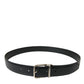 Black Calf Leather Silver Metal Buckle Belt