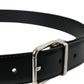 Black Calf Leather Silver Metal Buckle Belt