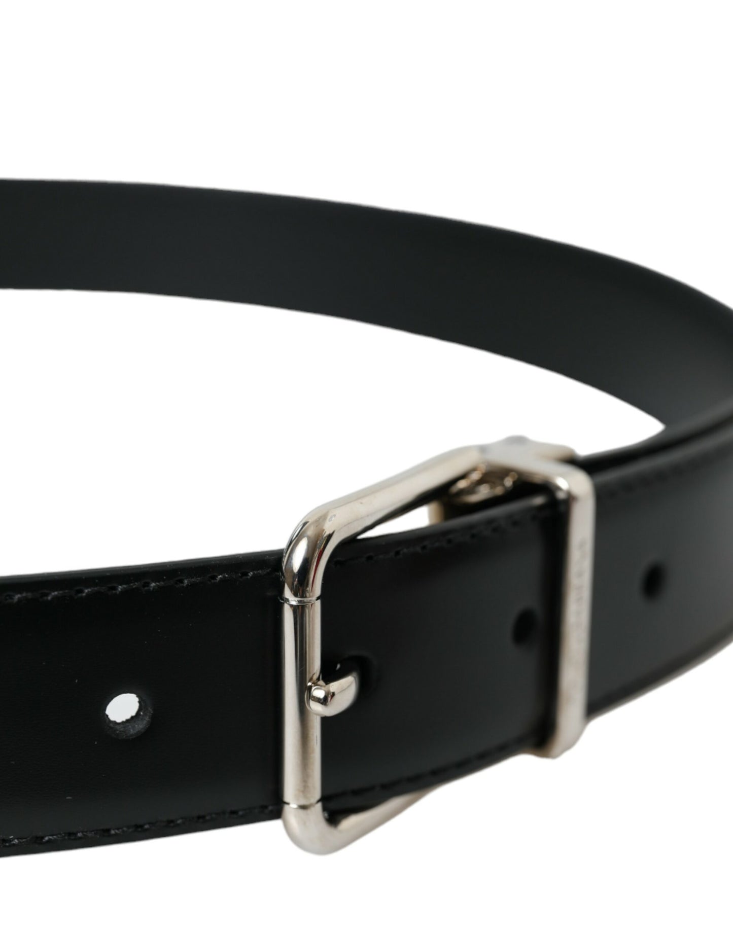 Black Calf Leather Silver Metal Buckle Belt