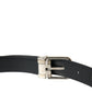 Black Calf Leather Silver Metal Buckle Belt