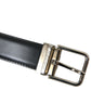 Black Calf Leather Silver Metal Buckle Belt