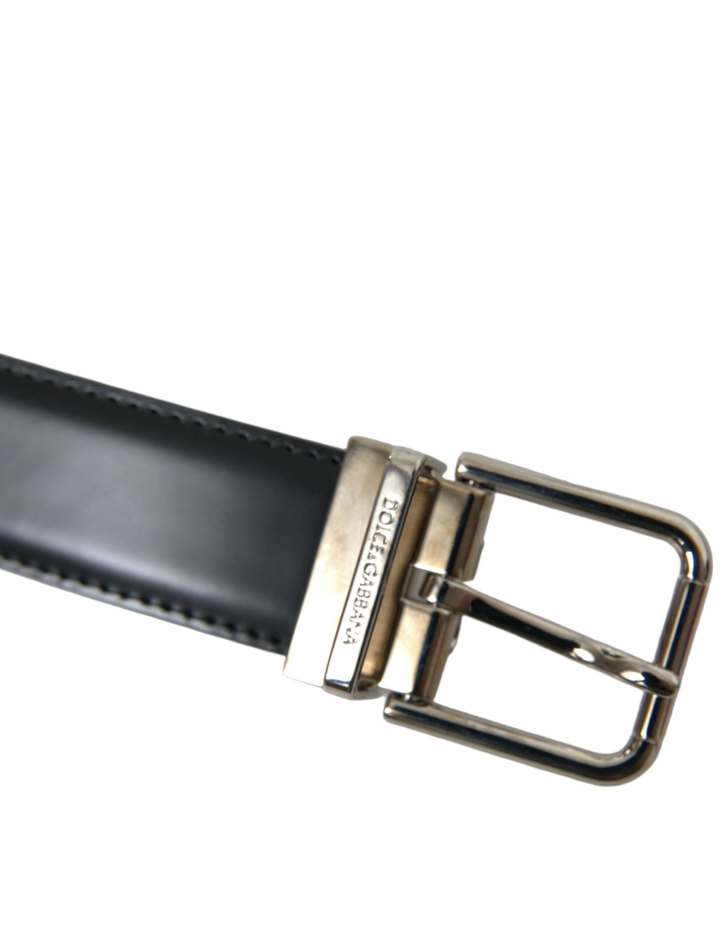 Black Calf Leather Silver Metal Buckle Belt