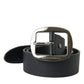 Black Calf Leather Silver Metal Buckle Belt