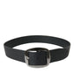 Black Calf Leather Silver Metal Buckle Belt