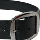 Black Calf Leather Silver Metal Buckle Belt