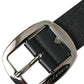 Black Calf Leather Silver Metal Buckle Belt