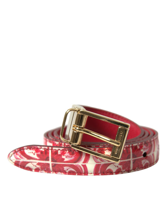 Red Sicily Leather Gold Metal Buckle Belt