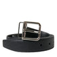 Black Calf Leather Silver Metal Buckle Belt