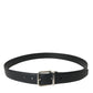 Black Calf Leather Silver Metal Buckle Belt