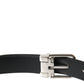 Black Calf Leather Silver Metal Buckle Belt