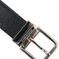 Black Calf Leather Silver Metal Buckle Belt