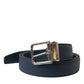 Navy Blue Leather Silver Metal Buckle Belt