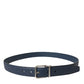 Navy Blue Leather Silver Metal Buckle Belt