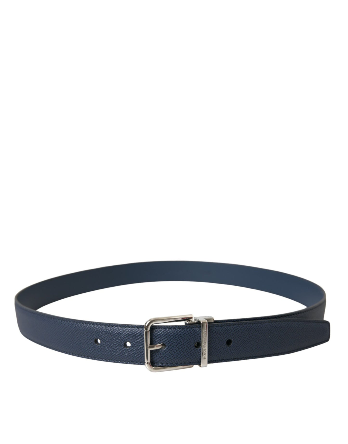 Navy Blue Leather Silver Metal Buckle Belt