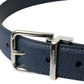 Navy Blue Leather Silver Metal Buckle Belt